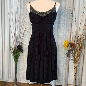 Betsy & Adam solid black sleeveless with spaghetti straps party dress.